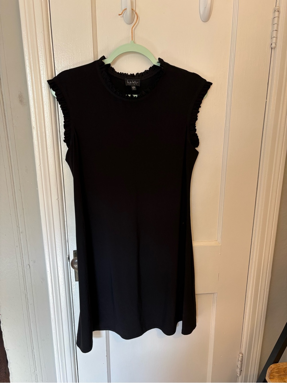 Nicole Miller Black Ruffle Cap-Sleeve Mini Dress